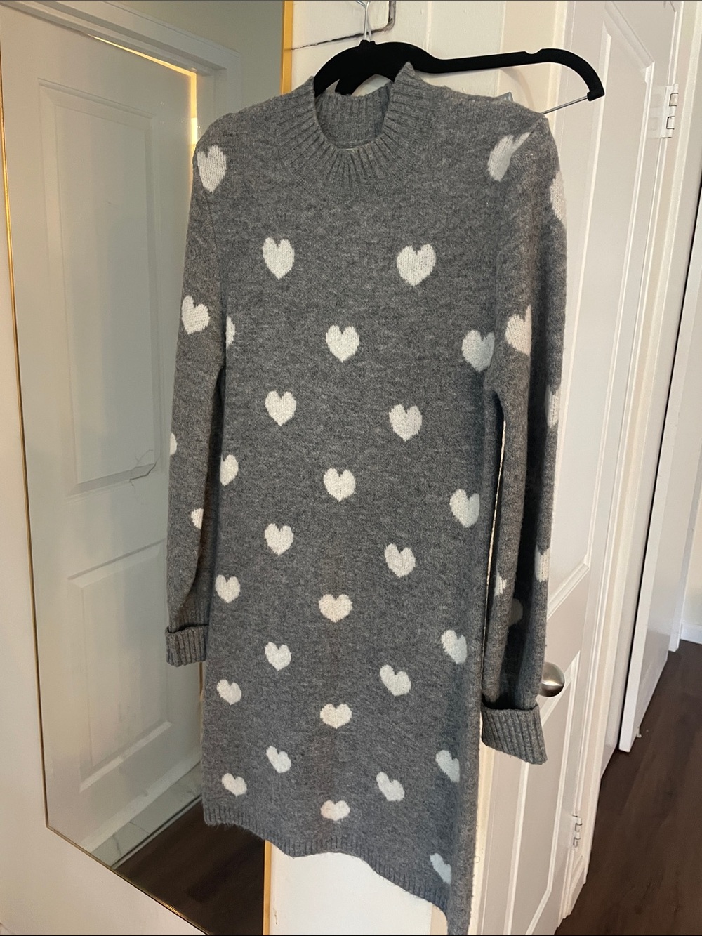 Lovers + Friends Gray Heart Knit Turtleneck Dress